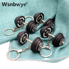 Gym Accessory Durable and Vibrant Gift Wholesale Custom Fitness Circular Barbell Keychain Custom Black Barbell Set Key Chain