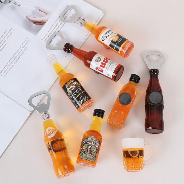 New Product Ideas 2021 Custom 3D Bottle Shape Acrylic Fridge Magnet Beer Bottle Opener