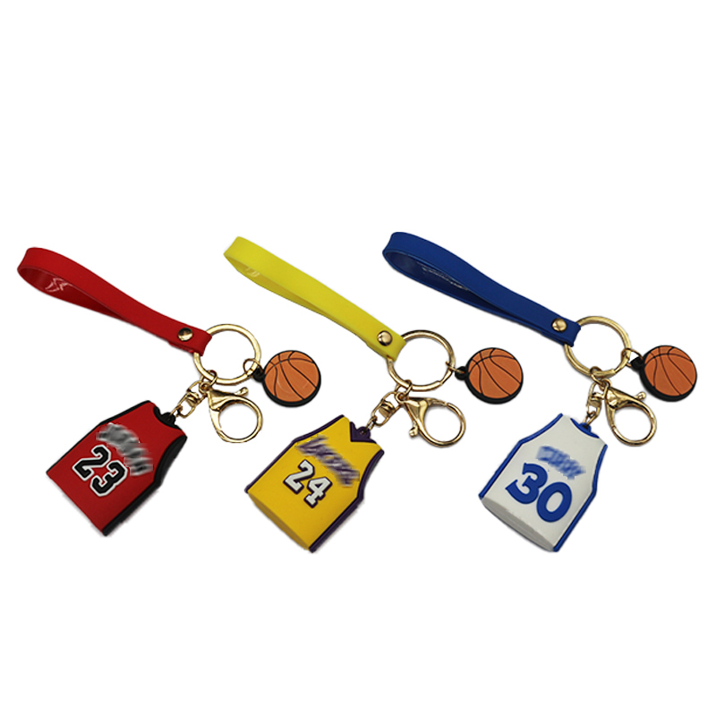 Factory Custom Soft 3d Pvc Cartoon Keyring Key Chain Ring Basketball Shirt Character Basketball Accessories Pvc Rubber Keychain