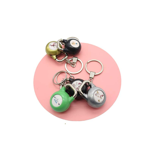Mini fitness dumbbell keychain 3D metal sports barbell kettle bell keychain souvenir barbell custom keychain