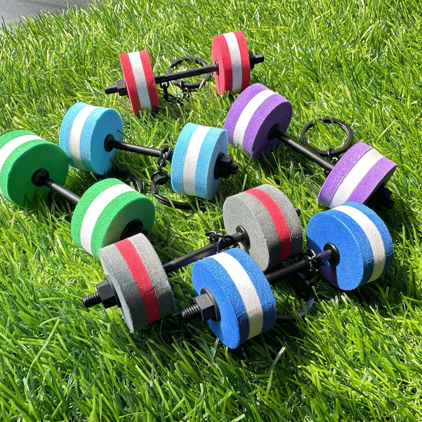 Wsnbwye Colorful Lightweight Stripe Mini Foam Barbell Eva Key Chain Weight Lifting Exercise Fashion Sports Gym Fitness Accessories for Backpack Pendants