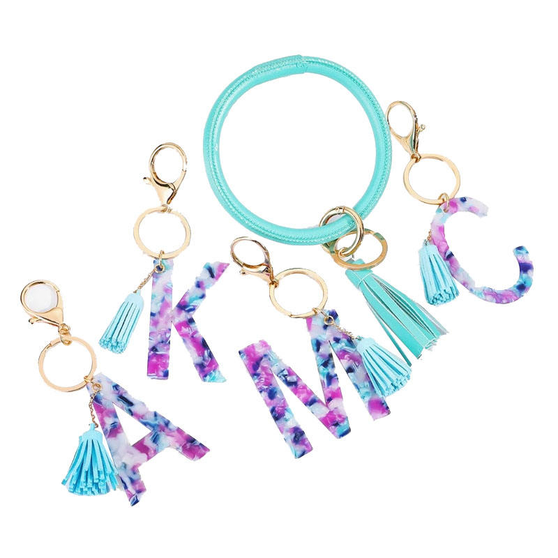 Leather Key Ring Bracelet Letter Wristlet Keychain Women's Fashion Tassel Alphabet Key Chain