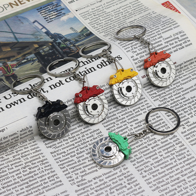 Custom Logo Metal car Disc brake pads keychain Auto Brake Block key ring