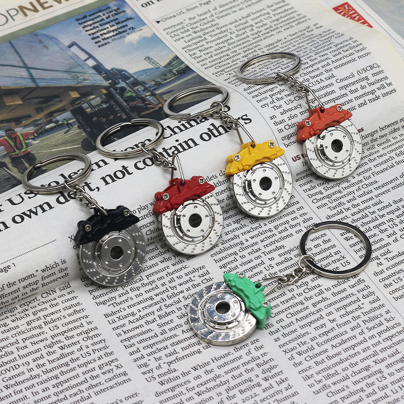 Custom Logo Metal car Disc brake pads keychain Auto Brake Block key ring