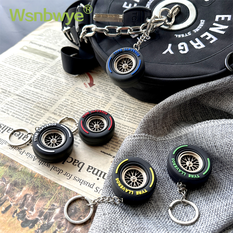 Custom Promotion Innovative Simulation PVC Motorbike Car Wheel 3D Rubber Truck Tire Keychain Tyre Key Chain Rubber Tire-shaped Car Wheels Keychain 