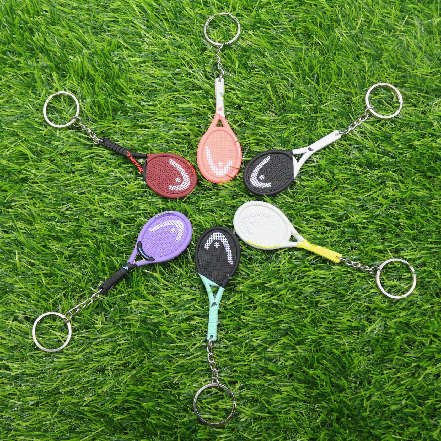 Factory Sales Llavero de PVC Sports Products 2D 3D Tennis Racket Keyring Mini Tennis Racquet Souvenir PVC Keychain