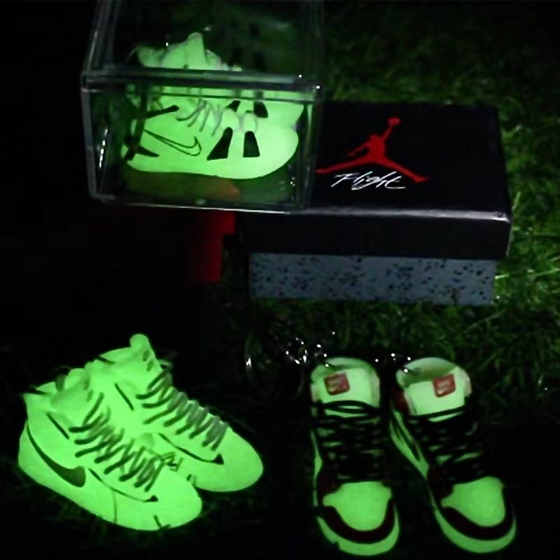 Glowing In The Dark Mini Pvc 3d Rubber Keychain Sneakers Aj Shoes Keychains Rubber Luminous Llavero Soft Key Chain
