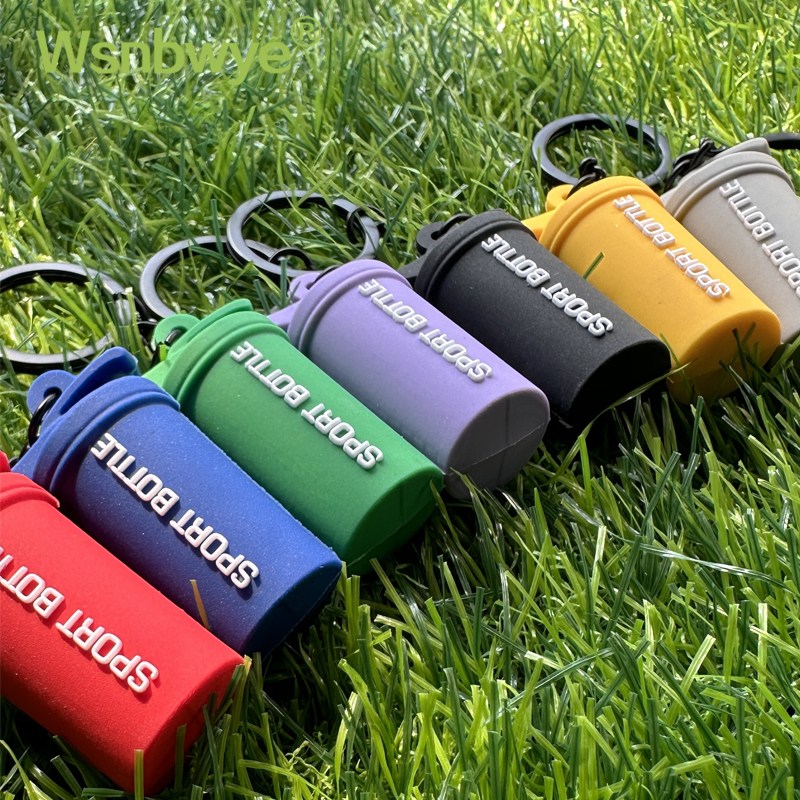 Wsnbwye Fashion Colorful Creative Delicate Fitness Outdoor Sports Cup Rubber Sports Kettle Keychain with A Climbing Hook for Gift Exercise Backpack Decoration Hanging Accessories