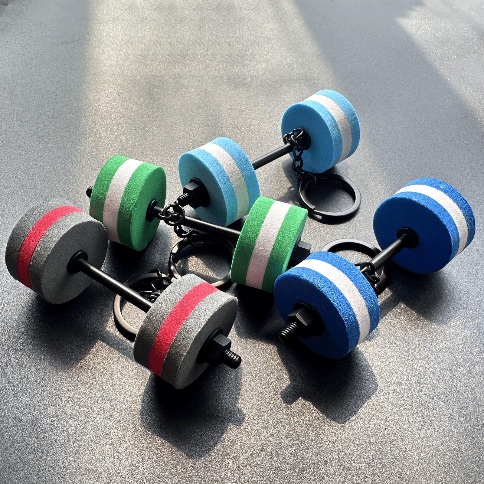 Wsnbwye Colorful Lightweight Stripe Mini Foam Barbell Eva Key Chain Weight Lifting Exercise Fashion Sports Gym Fitness Accessories for Backpack Pendants