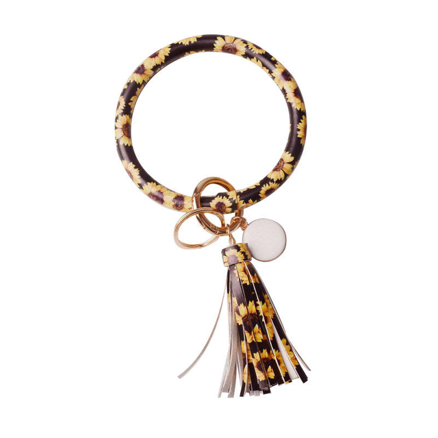 Tassel Key Chain Wristlet Ring Circle Bangle Leather Keychain Bracelet for Women Girls