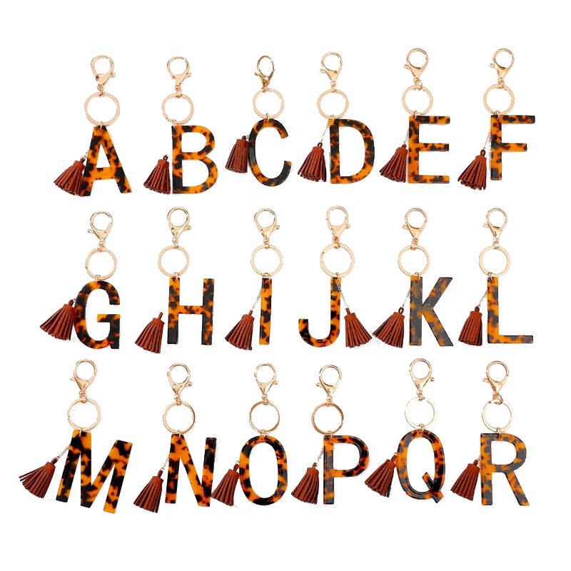 Leather Key Ring Bracelet Letter Wristlet Keychain Women's Fashion Tassel Alphabet Key Chain