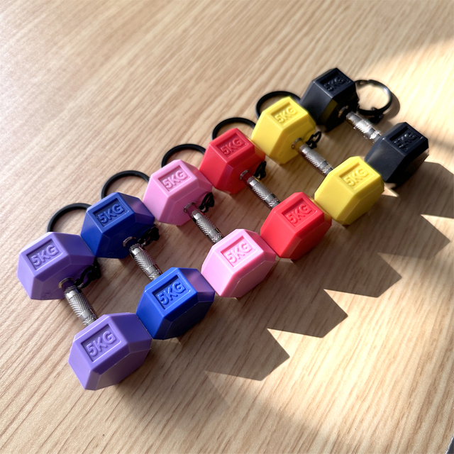 Home Gym Rubber Hex Dumbbell Sets LB Size KG Size Colored Custom-designed Rubber Hexagonal dumbbell Keychain