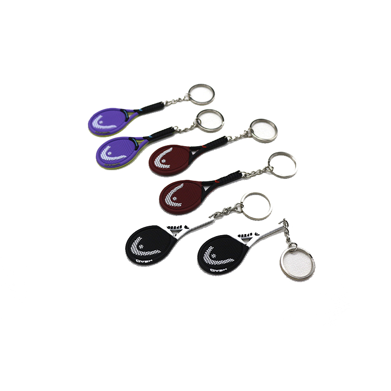 Outdoor Sports 3D Rubber Keychains Tennis Racket Keychain