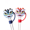 PVC anti dust decorative drinking straw covers lion rubber silicone straw topper