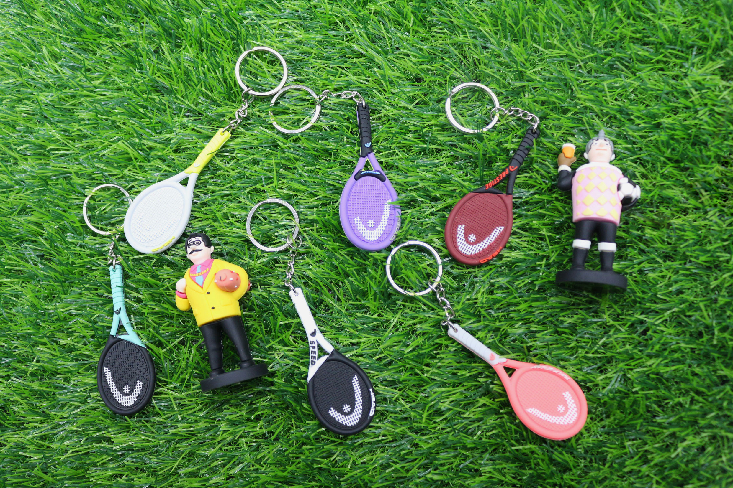 Factory Sales Llavero de PVC Sports Products 2D 3D Tennis Racket Keyring Mini Tennis Racquet Souvenir PVC Keychain