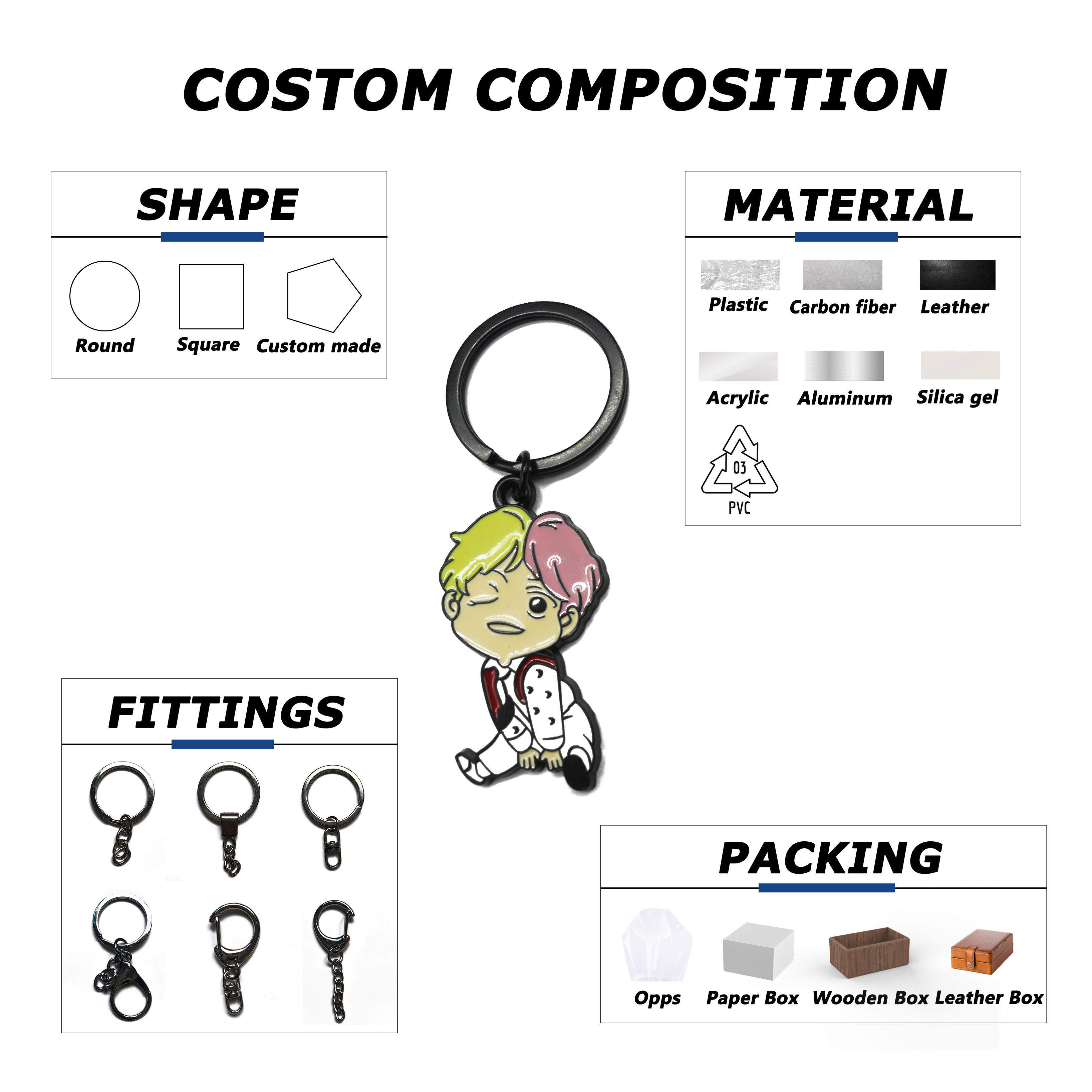 Custom Logo Mini Cute Boy Keyring Zinc Alloy Metal Doll Character Keychain Metal Keychain