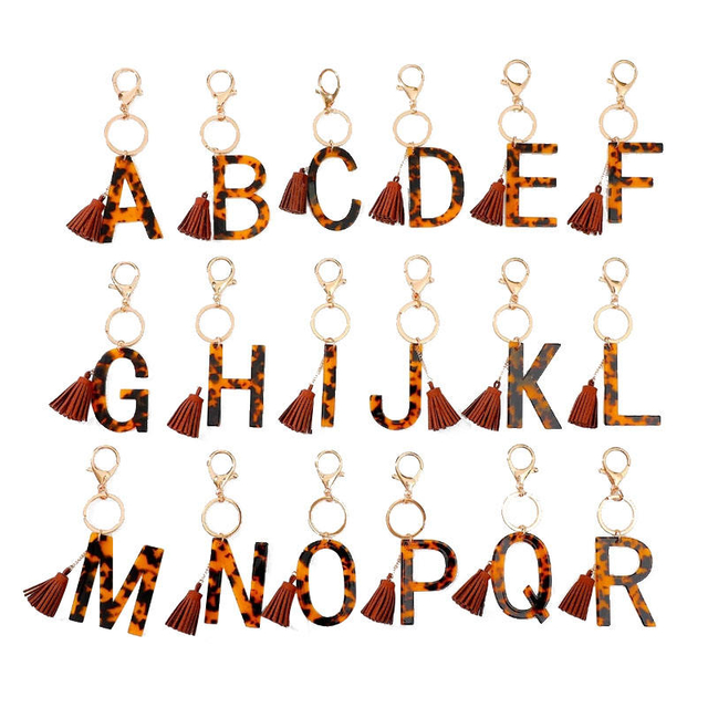 Tassel Letters Wristlet Key Chains Circle Bangle Key Ring Chain Leather Keychain Bracelet for Women Girls