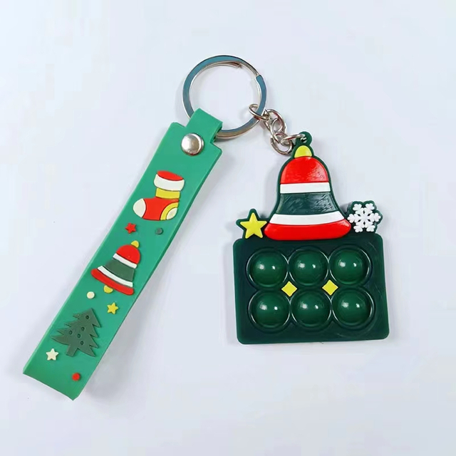 Pvc Silicone Pops Decorations Snowman Christmas Keychain Fidget Squeeze Toys Keychains Rubber