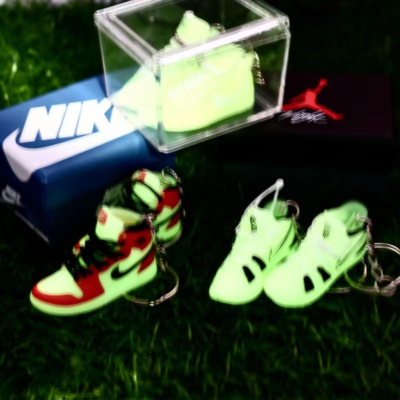 Glowing In The Dark Mini Pvc 3d Rubber Keychain Sneakers Aj Shoes Keychains Rubber Luminous Llavero Soft Key Chain