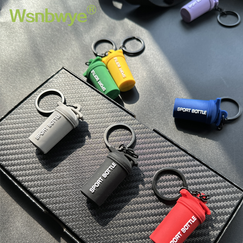 Wsnbwye Fashion Colorful Creative Delicate Fitness Outdoor Sports Cup Rubber Sports Kettle Keychain with A Climbing Hook for Gift Exercise Backpack Decoration Hanging Accessories