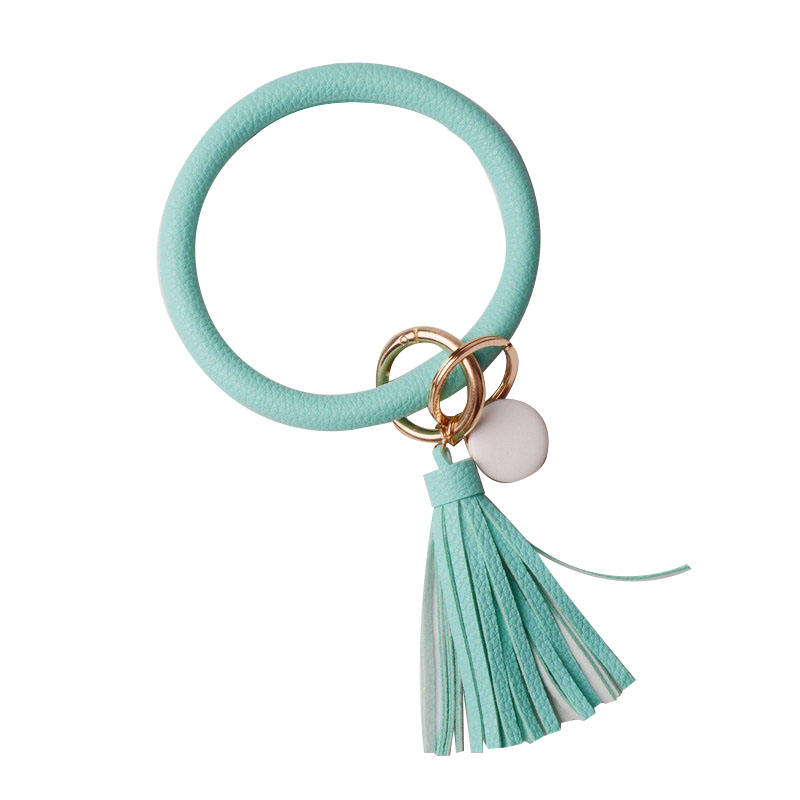 Tassel Key Chain Wristlet Ring Circle Bangle Leather Keychain Bracelet for Women Girls