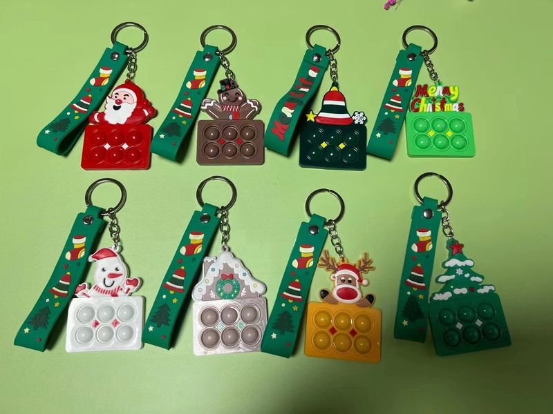 Pvc Silicone Pops Decorations Snowman Christmas Keychain Fidget Squeeze Toys Keychains Rubber