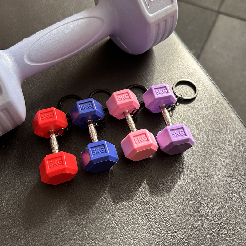 Home Gym Rubber Hex Dumbbell Sets LB Size KG Size Colored Custom-designed Rubber Hexagonal dumbbell Keychain
