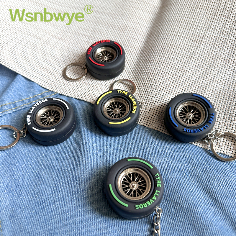 Custom Promotion Innovative Simulation PVC Motorbike Car Wheel 3D Rubber Truck Tire Keychain Tyre Key Chain Rubber Tire-shaped Car Wheels Keychain 