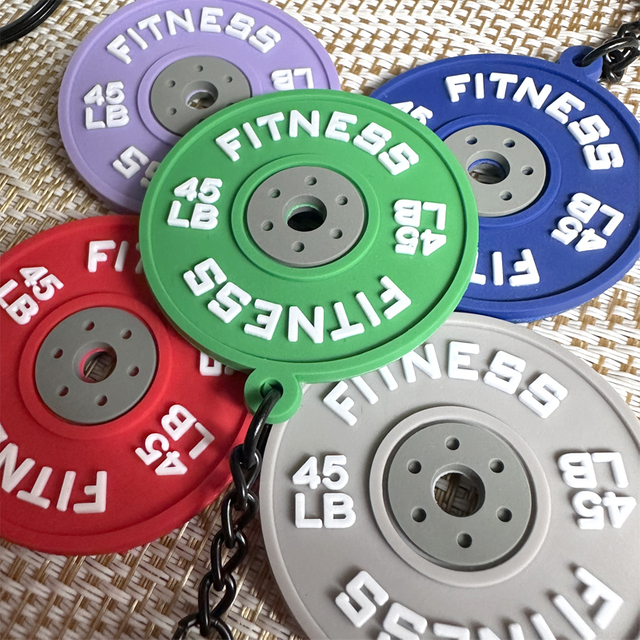 2d 3d Soft PVC Rubber Barbell Kettlebell Dumbbell Shape Keychain Mini Athlete Accessories Key Ring Bumper Plate Keychain