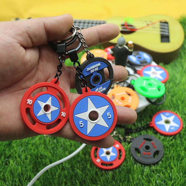 Mini Pvc Barbell Keychain Sport Metal 3D Rubber Keychain