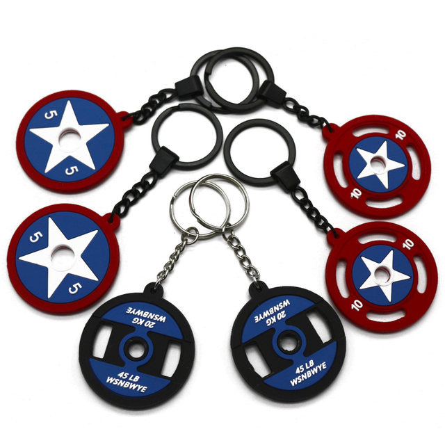 Mini Pvc Barbell Keychain Sport Metal 3D Rubber Keychain