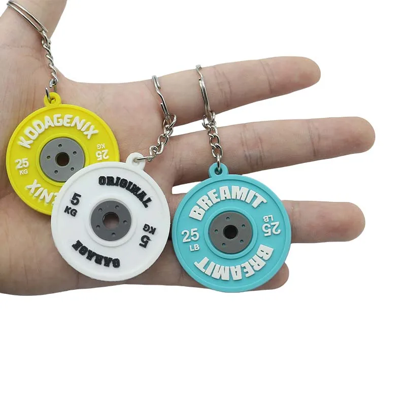 Wsnbwye Barbell Weight Plate Rubber Cover Llaveros Anime Sublimation DIY CHAVEIRO Rubber Stainless Steel Plate Keychains