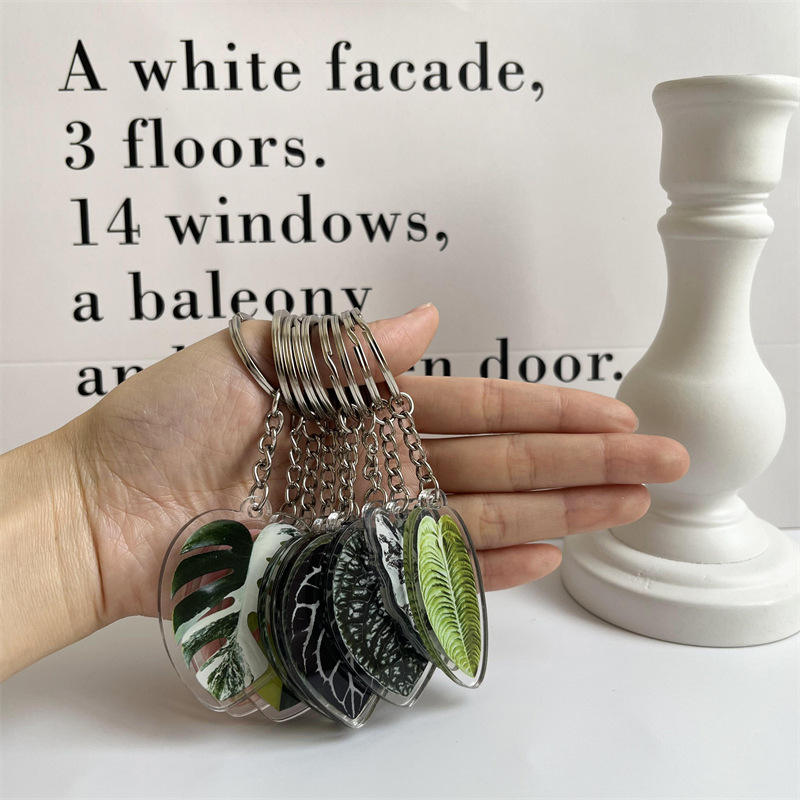 Creative Simulation Leaf Acrylic Key Chain Pendant Schoolbag Pendant Double-sided Headphone Chain Accessories