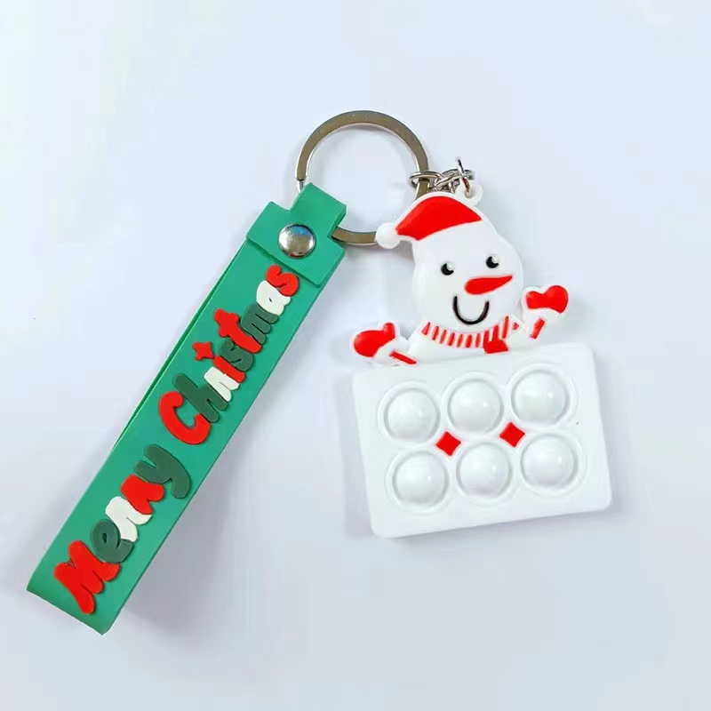 Pvc Silicone Pops Decorations Snowman Christmas Keychain Fidget Squeeze Toys Keychains Rubber