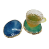 Personalised Natural Red Yellow Blue Agate Coaster Crystal Classic Gem Agate Coasters Slice Gold Rim Resin Agate Coasters 
