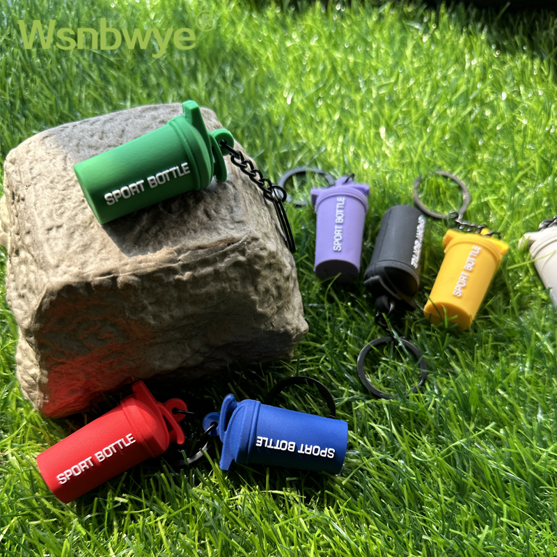 Wsnbwye Fashion Colorful Creative Delicate Fitness Outdoor Sports Cup Rubber Sports Kettle Keychain with A Climbing Hook for Gift Exercise Backpack Decoration Hanging Accessories