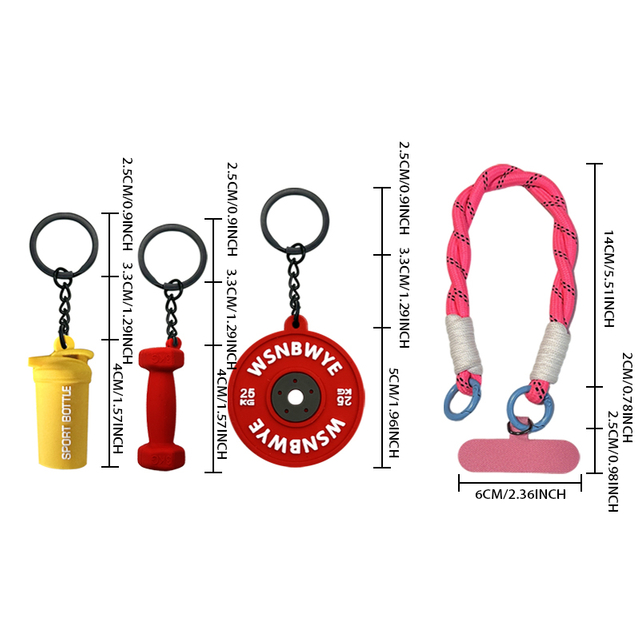 Bright And Colorful Three-piece Set of Kettlebells Barbells Plates And Dumbbells One-piece Keychain Durable And Convenient Neutral Style Suitable As A Gift for Fitness Enthusiasts