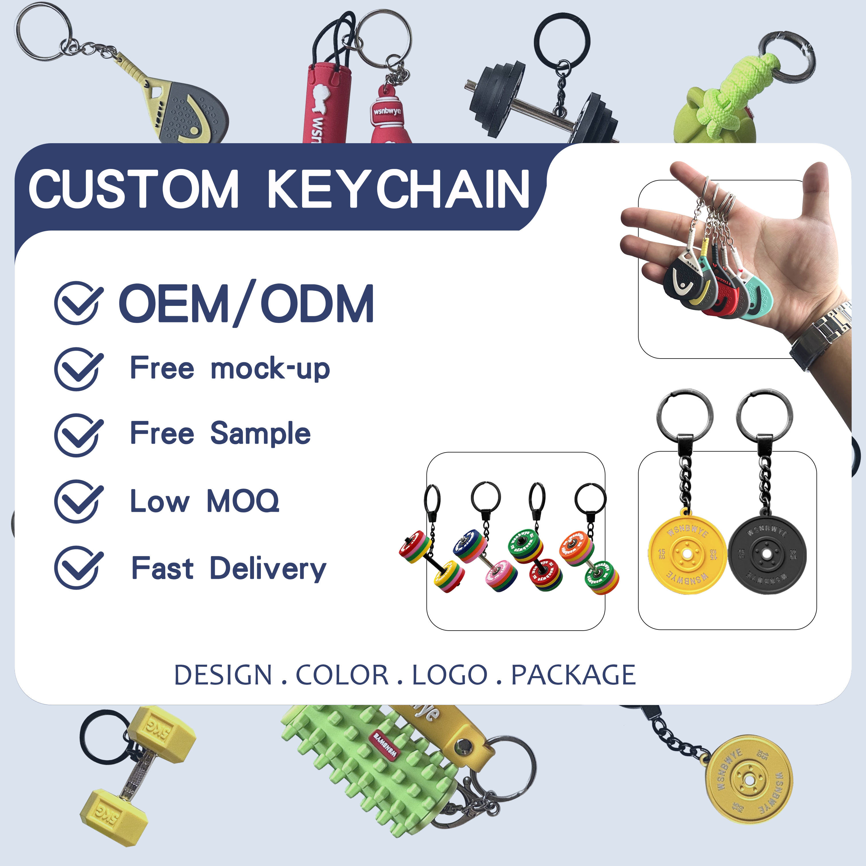 Fashionable Trend of Colorful Combinations of Accessories with Keychains Fitness Equipment Weightlifting Dumbbells And Colorful Beaded Collars