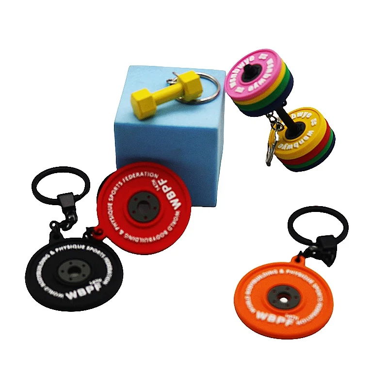 Wsnbwye Steel Weight Stack Plates Llaveros Anime Sublimation DIY CHAVEIRO Weight Plate Keyring Fitness Rubber Key Chain