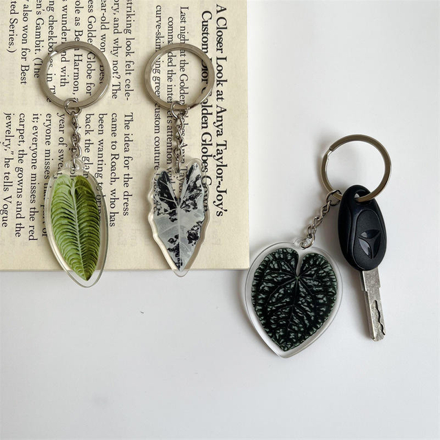 Creative Simulation Leaf Acrylic Key Chain Pendant Schoolbag Pendant Double-sided Headphone Chain Accessories