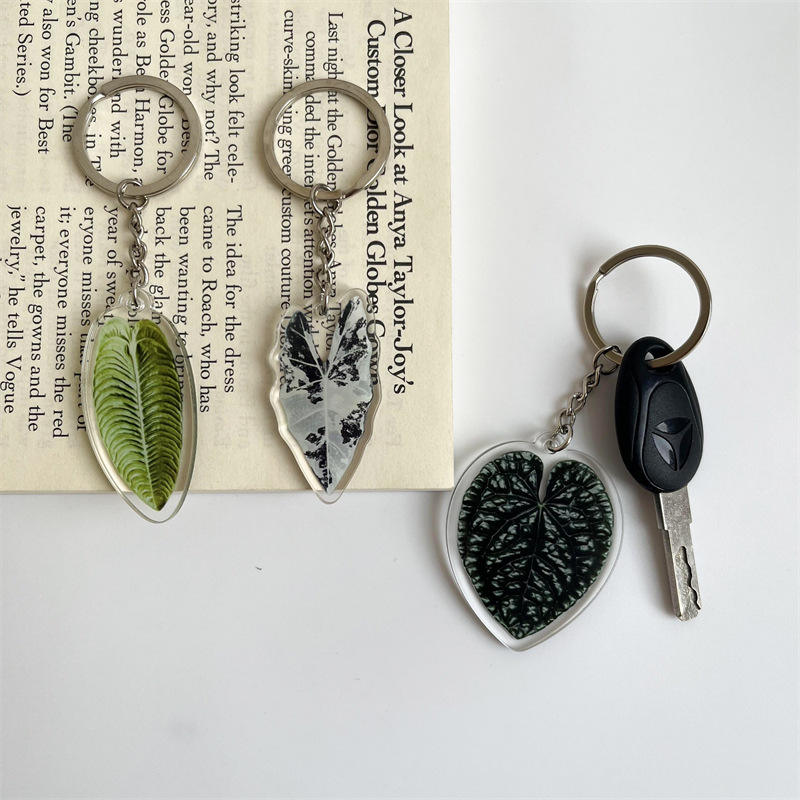 Creative Simulation Leaf Acrylic Key Chain Pendant Schoolbag Pendant Double-sided Headphone Chain Accessories