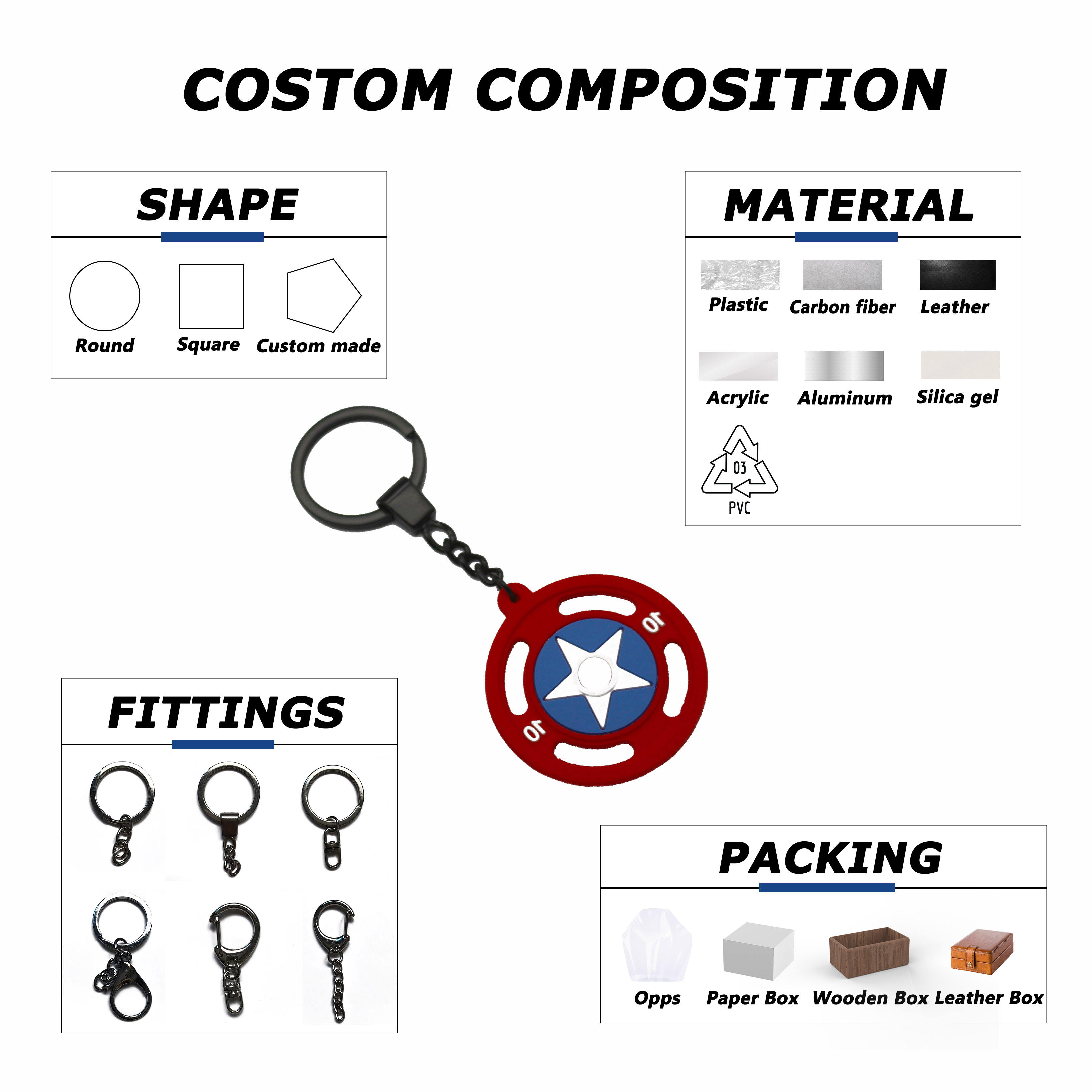 2D Barbell Keychain Star Logo Soft Rubber Keychain Custom Keyring