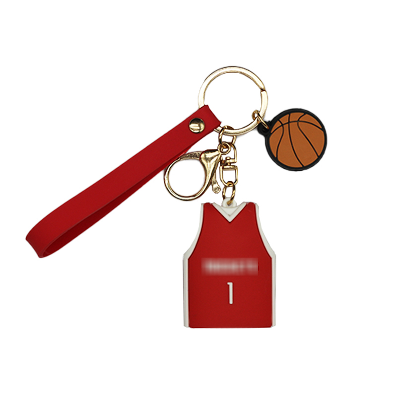 Factory Custom Soft 3d Pvc Cartoon Keyring Key Chain Ring Basketball Shirt Character Basketball Accessories Pvc Rubber Keychain