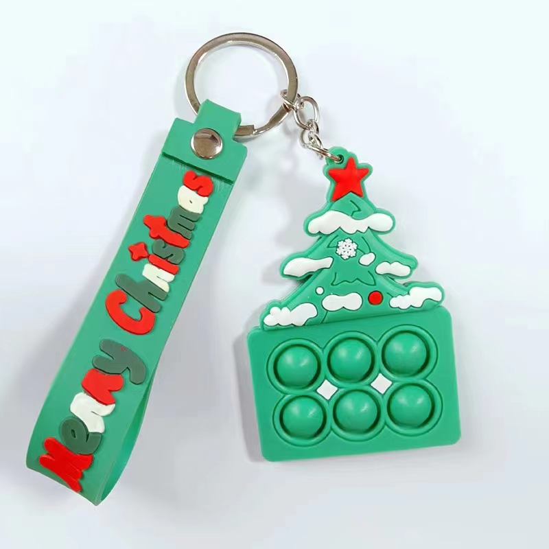 Pvc Silicone Pops Decorations Snowman Christmas Keychain Fidget Squeeze Toys Keychains Rubber