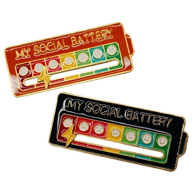 Metal Lapel Enamel Pin Customized My Social Battery Power 3D LED Metal Anime Lapel Pin Badge Soft Enamel Pins Metal Enamel Pin