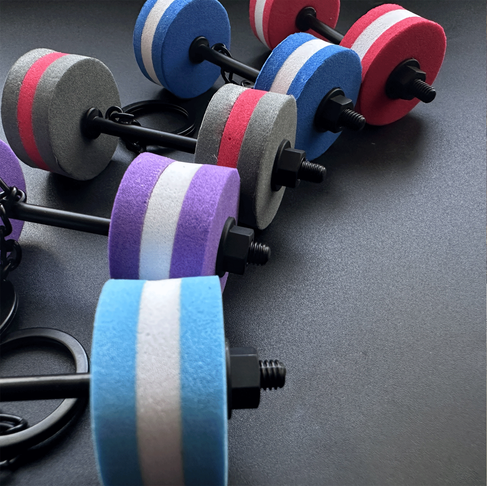 Wsnbwye Colorful Lightweight Stripe Mini Foam Barbell Eva Key Chain Weight Lifting Exercise Fashion Sports Gym Fitness Accessories for Backpack Pendants