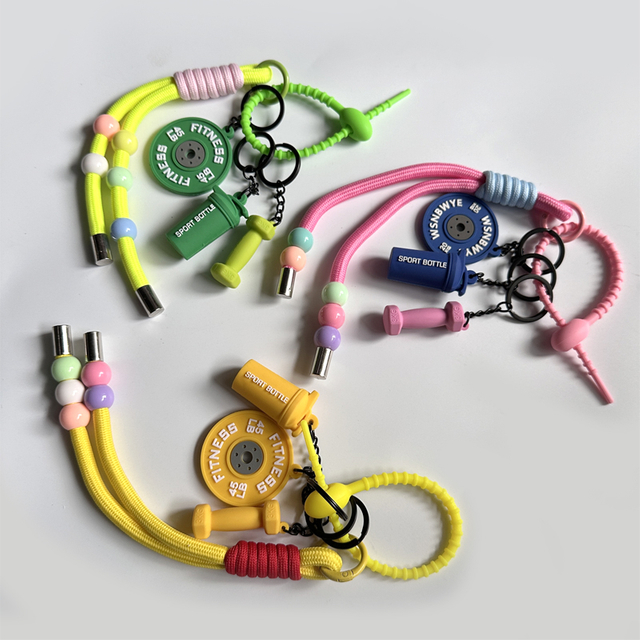 Fashionable Trend of Colorful Combinations of Accessories with Keychains Fitness Equipment Weightlifting Dumbbells And Colorful Beaded Collars