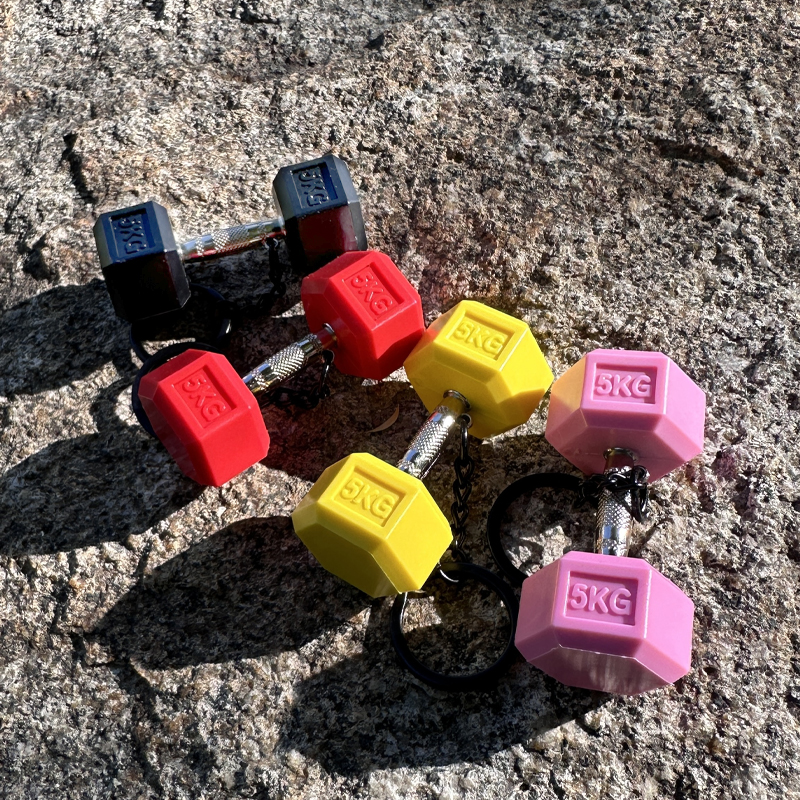 Home Gym Rubber Hex Dumbbell Sets LB Size KG Size Colored Custom-designed Rubber Hexagonal dumbbell Keychain