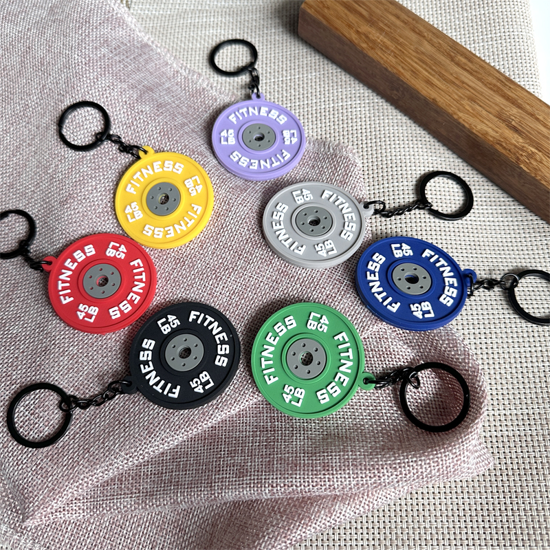 2d 3d Soft PVC Rubber Barbell Kettlebell Dumbbell Shape Keychain Mini Athlete Accessories Key Ring Bumper Plate Keychain