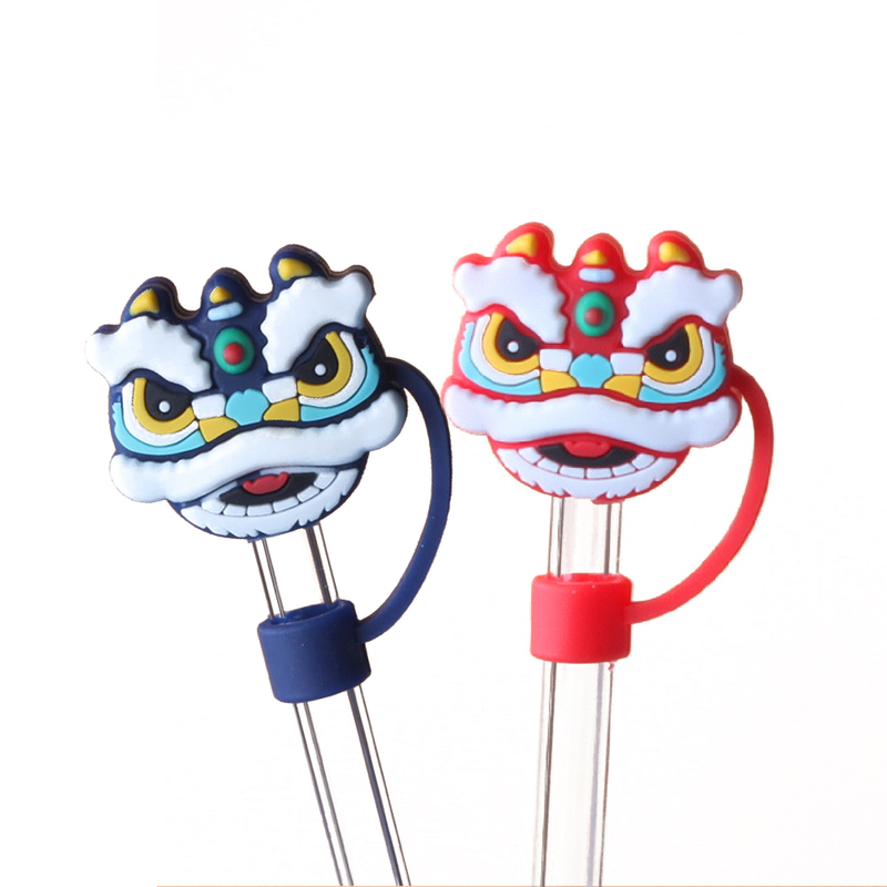 PVC Anti Dust Decorative Drinking Straw Covers Lion Silicone Straw Topper